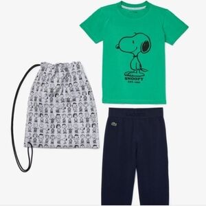 Lacoste Kids Snoopy Green Top and Navy Pants Pajama Set